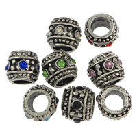 Zinc Alloy European perler, Oval, antik sølv farve forgyldt, uden trold & med rhinestone, flere farver til valg, nikkel, bly & cadmium fri, 8.50x10x10mm, Hole:Ca. 5.5-5.7mm, 200pc'er/Lot, Solgt af Lot