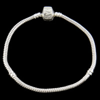 Mässing European Armband, silver pläterad, med bokstaven mönster, nickel, bly och kadmium gratis, 3mm, Längd Ca 7.5 inch, 10Strands/Bag, Säljs av Bag