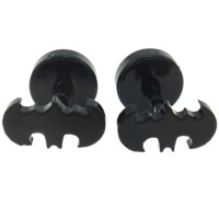 Nerezová ocel Ear Piercing šperky, Nerez, Netopýr, černá iontové, 8x4x9mm, Prodáno By Pair