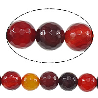 Perles Agates rouges naturelles, agate rouge, Rond, facettes, 10mm, Trou:Environ 1.2mm, Longueur Environ 14 pouce, 10Strandstoron/lot, Environ 38PC/brin, Vendu par lot