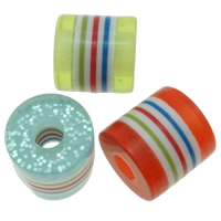 Stribede harpiksperler, Resin, med Plastic Sequin, Kolonne, blandede farver, 13x13mm, Hole:Ca. 4mm, 500pc'er/Bag, Solgt af Bag