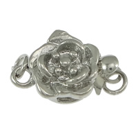 Cierre de Caja en Metal, Flor, chapado en color de platina, sarta sola, libre de níquel, plomo & cadmio, 13x9.50x6mm, agujero:aproximado 2mm, 100PCs/Grupo, Vendido por Grupo