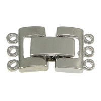 Messing Fold Over Clasp, platin farve forgyldt, 3-streng, nikkel, bly & cadmium fri, 20mm, 11x9x2.5mm, 10x4.5x4mm, Hole:Ca. 1mm, 100sæt/Lot, Solgt af Lot