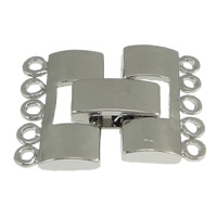 Messing Fold Over Verschluss, Platinfarbe platiniert, 5-litzig, frei von Nickel, Blei & Kadmium, 21mm, 15x10x3mm, 10x4.5x4mm, Bohrung:ca. 1mm, 100SetsSatz/Menge, verkauft von Menge