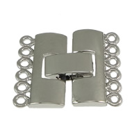 Messing Fold Over Verschluss, Platinfarbe platiniert, 6-litzig, frei von Nickel, Blei & Kadmium, 23mm, 18x11x2.5mm, 10x5x4mm, Bohrung:ca. 1mm, 50SetsSatz/Menge, verkauft von Menge