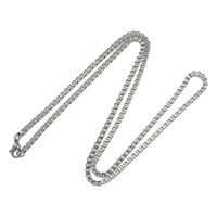 Stainless Steel Chain Ogrlica, Nehrđajući čelik, Kutija lanac, izvorna boja, 3mm, Dužina Približno 23 inčni, 50pramenovi/Lot, Prodano By Lot