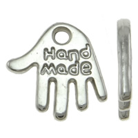 Zink Alloy Smycken Pärlor, Hand, platina pläterad, med bokstaven mönster, 11x13x2mm, Hål:Ca 2mm, 100PC/Bag, Säljs av Bag