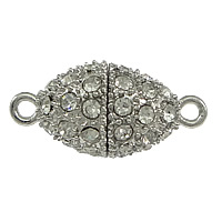 Zinklegierung Magnetverschluss, oval, Platinfarbe platiniert, mit Strass & Einzelstrang, frei von Nickel, Blei & Kadmium, 25x13mm, Bohrung:ca. 2mm, 50PCs/Menge, verkauft von Menge