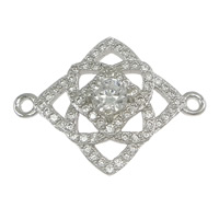 925 Sterling Sølv Stik, Rhombus, Micro Pave cubic zirconia & 1/1 løkke, 22x16x4mm, Hole:Ca. 1mm, 5pc'er/Lot, Solgt af Lot