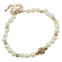 Pearl Fionnuisce Bracelet, práis clasp gliomach, le 5.5cm slabhra extender, Prátaí, nádúrtha, bán, 5-7mm, Díolta Per Thart 7.5 Inse Snáithe