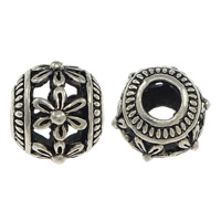 Lo zinco in lega Hollow perline, lega in zinco, Tamburo, placcato argento antico, cavo, assenza di nichel,piombo&cadmio, 10x11mm, Foro:Appross. 4mm, 200PC/lotto, Venduto da lotto