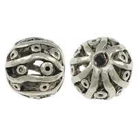 Zink Alloy Hollow Pärlor, Rund, antik silver pläterad, ihålig, nickel, bly och kadmium gratis, 11mm, Hål:Ca 2mm, 200PC/Lot, Säljs av Lot