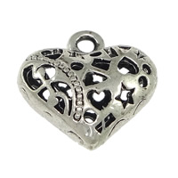 Colgantes de Aleación de Zinc en Forma de Corazón, chapado en color de plata antigua, hueco, libre de níquel, plomo & cadmio, 20x20x9mm, agujero:aproximado 2mm, 100PCs/Grupo, Vendido por Grupo