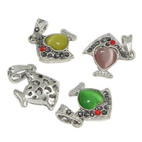 Cats Eye Hangers, Zinc Alloy, met Cats Eye, Vis, antiek zilver plated, met strass & hol, meer kleuren voor de keuze, nikkel, lood en cadmium vrij, 18x20x6mm, Gat:Ca 4x6mm, 100pC's/Lot, Verkocht door Lot