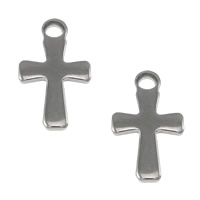 Nerūdijančio plieno Cross Pakabukai, Nerūdijantis plienas, Kirsti, Originali spalva, 7x12x1mm, Skylė:Apytiksliai 1.5mm, 1000kompiuteriai/Pirkimo, Pardavė Pirkimo