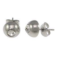 Stainless Steel Stud fülbevaló, strasszos, az eredeti szín, 8x15.50mm, 200párok/Lot, Által értékesített Lot