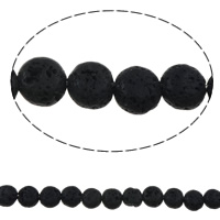 Abalorios de Lava, Esférico, Negro, 10mm, agujero:aproximado 1mm, aproximado 38PCs/Sarta, Vendido para aproximado 15 Inch Sarta