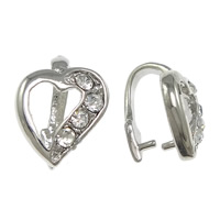 Zink legering Knivspids Bail, Zinc Alloy, Heart, platin farve forgyldt, med rhinestone, nikkel, bly & cadmium fri, 10x13x2mm, 1mm, 200pc'er/Lot, Solgt af Lot