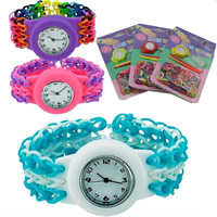 Væven Watch Kit, Silicone, med Plastic & Zinc Alloy, platin farve forgyldt, med digital ur & attachted hæklenål & med S clip & du kan DIY & for børn, flere farver til valg, 30x13mm, 20sæt/Lot, Solgt af Lot