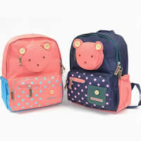 Oxford Sac à dos, avec corde en nylon & plastique & fer, Placage de couleur platine, avec motif ours & pour les enfants & avec les motifs de tâches rondes, couleurs mélangées, 230x340x110mm, 3PC/lot, Vendu par lot