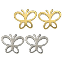 ステンレス鋼イヤリング, ステンレス, 蝶, メッキ, 無色, 8x6.50x11mm, 10ペア/ロト, 売り手 ロト