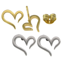 Stainless Steel Stud Øreringe, Heart, forgyldt, flere farver til valg, 9.50x8x11mm, 12par/Lot, Solgt af Lot