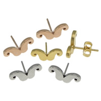 Rostfritt stål Stud Örhängen, ROSTFRITT STÅL, Mustasch, plated, fler färger för val, 13x6x1.50mm, 10Pairs/Lot, Säljs av Lot