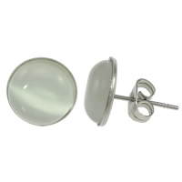 Roestvrij staal Stud Earrings, met Cats Eye, Rond plat, oorspronkelijke kleur, 11x11x4mm, 100paren/Lot, Verkocht door Lot