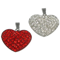 Pendientes Corazón de acero inoxidable, con Arcilla analiar de diamantes de imitación AB, con 56 pcs de diamante de imitación, más colores para la opción, 19x16x7.50mm, 50PCs/Grupo, Vendido por Grupo