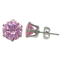 Roestvrij staal Stud Earrings, met zirkonia, oorspronkelijke kleur, 8x8x7mm, 50paren/Lot, Verkocht door Lot