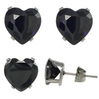 Roestvrij staal Stud Earrings, Hart, met zirkonia & gefacetteerde, meer kleuren voor de keuze, 8x8x6mm, 50paren/Lot, Verkocht door Lot