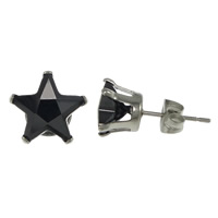 Rostfritt stål Stud Örhängen, ROSTFRITT STÅL, Star, med cubic zirconia & fasetterad, ursprungliga färgen, 8x8x7mm, 50Pairs/Lot, Säljs av Lot