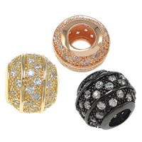 Cubic Zirconia Micro Pave Brass Europeo Bead, metal, Tambor, chapado, micro arcilla de zirconia cúbica & sin rosca, más colores para la opción, libre de níquel, plomo & cadmio, 10x12mm, agujero:aproximado 5mm, 10PCs/Bolsa, Vendido por Bolsa