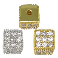 Perles cubes en laiton zircon Micro Pave, Placage, pavé de micro zircon, plus de couleurs à choisir, protéger l'environnement, sans nickel, plomb et cadmium, 5x5x5mm, Trou:Environ 1mm, 20PC/sac, Vendu par sac