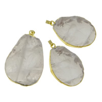 Clear Quartz Κρεμαστό κόσμημα, με ορείχαλκο εγγύηση, Teardrop, χρώμα επίχρυσο, 27x49x12mm-31.5x55x12.5mm, Τρύπα:Περίπου 2x6mm, 10PCs/Παρτίδα, Sold Με Παρτίδα