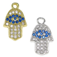 Befestigter Zirkonia Messing Anhänger, Evil Eye Hamsa, plattiert, Jewelry Giúdach & Islam Schmuck & Micro pave Zirkonia, keine, frei von Nickel, Blei & Kadmium, 8x14x2mm, Bohrung:ca. 1.5mm, 20PCs/Tasche, verkauft von Tasche