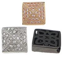 Abalorios de Micro Pavé de Zirconía Cúbica en Latón, metal, Cuadrado, chapado, micro arcilla de zirconia cúbica & hueco, más colores para la opción, libre de níquel, plomo & cadmio, 10x10x5mm, agujero:aproximado 1.5mm, 20PCs/Bolsa, Vendido por Bolsa