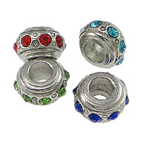 Zinklegering European Beads, Zinc Alloy, Rondelle, platinum plated, zonder troll & met strass, meer kleuren voor de keuze, nikkel, lood en cadmium vrij, 10.50x6.50mm, Gat:Ca 5mm, 200pC's/Lot, Verkocht door Lot