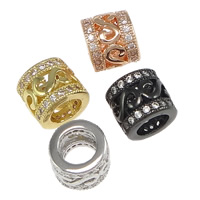 Cubic Zirconia Micro Pave Brass Europeo Bead, metal, Columna, chapado, micro arcilla de zirconia cúbica & sin rosca & hueco, más colores para la opción, libre de níquel, plomo & cadmio, 8x7x8mm, agujero:aproximado 5mm, 20PCs/Bolsa, Vendido por Bolsa