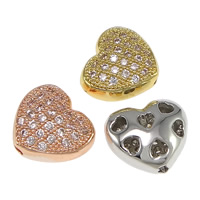 Perline in ottone Zircone forno pavimenta Cilindrata, Cuore, placcato, Micro spianare cubic zirconia & cavo, nessuno, assenza di nichel,piombo&cadmio, 9x8x5mm, Foro:Appross. 1mm, 20PC/borsa, Venduto da borsa