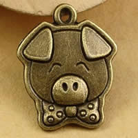 Pendentifs animaux en alliage de zinc, cochon, Plaqué de couleur de bronze antique, protéger l'environnement, sans nickel, plomb et cadmium, 16x20mm, Trou:Environ 1.5-2.5mm, 50PC/sac, Vendu par sac