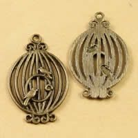 Sinc Alloy Pendants, Cage, dath cré-umha antique plátáilte, nicil, luaidhe & caidmiam saor in aisce, 34x21mm, Poll:Thart 1.5-2.5mm, 40ríomhairí pearsanta/Mála, Díolta De réir Mála