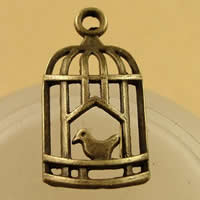 Pendentifs en alliage de zinc, cage, Plaqué de couleur de bronze antique, protéger l'environnement, sans nickel, plomb et cadmium, 14x21mm, Trou:Environ 1.5-2.5mm, 200PC/sac, Vendu par sac