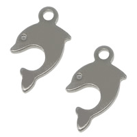 Edelstahl Tieranhänger, Dolphin, originale Farbe, 7x12x1mm, Bohrung:ca. 1.2mm, 1000PCs/Menge, verkauft von Menge