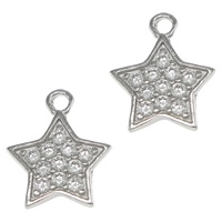 Ciúbach Zirconia siogairlín Micrimhilseogra réiteodh Prás, Star, airgead fíor plated, micrea réiteach zirconia ciúbach, nicil, luaidhe & caidmiam saor in aisce, 9x11x1mm, Poll:Thart 1mm, 30ríomhairí pearsanta/Mála, Díolta De réir Mála