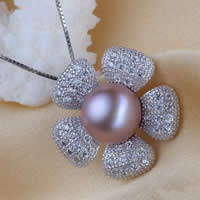 Ciondoli perle d'acqua dolci, perla d'acquadolce coltivata naturalmente, with ottone, Fiore, naturale, con strass, viola rosa, 10-11mm, Foro:Appross. 1-2mm, 5PC/lotto, Venduto da lotto