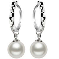 Huggie Hoop Drop Earring Freshwater Pearl brass huggie hoop Round natural white 8-8.5mm Approx 5mm Sold By Pair