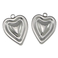 Acier inoxydable Coeur Pendentifs, couleur originale, 15x20x2mm, Trou:Environ 2mm, 200PC/lot, Vendu par lot