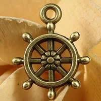 Zinc Alloy Ship Wheel & Anchor Pendentif, alliage de zinc, roue de bateau, Plaqué de couleur de bronze antique, modèle nautique, protéger l'environnement, sans nickel, plomb et cadmium, 18x16mm, Trou:Environ 1.5-2.5mm, 200PC/sac, Vendu par sac