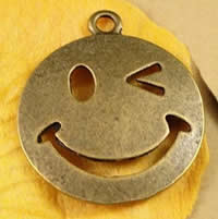 Zinc Alloy Flat Round Pendants Smiling Face antique bronze color plated nickel lead & cadmium free 23mm Approx 1.5-2.5mm Sold By Bag